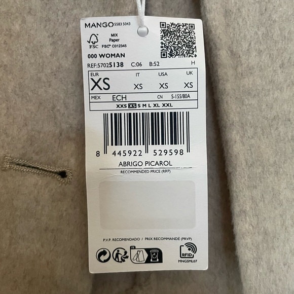 MANGO Oatmeal Neutral Cream Oversized Wool Coat Double Breasted Wool Trench Coat - Picture 16 of 17